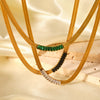 Stainless Steel Geometric Blade Snake Chain Necklace Inlaid With Zircon For Women
