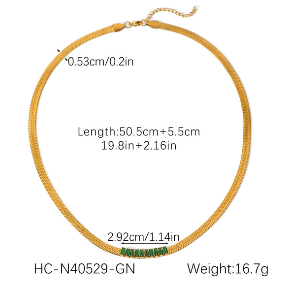 Stainless Steel Geometric Blade Snake Chain Necklace Inlaid With Zircon For Women
