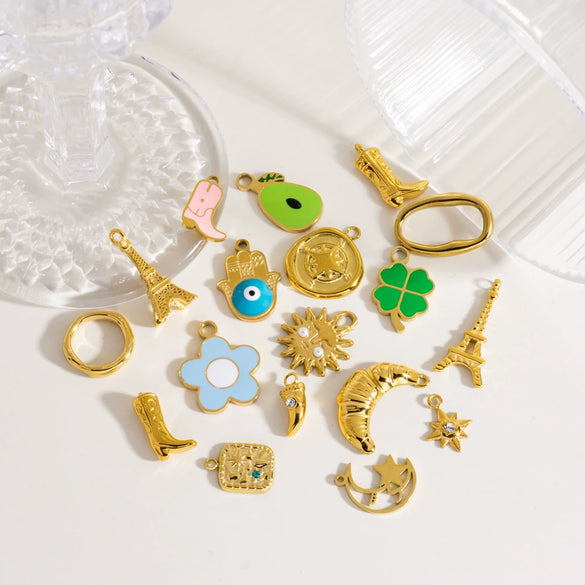 Stainless Steel Geometric Boots Tower Love Oil Drop Shell Pendant Jewelry Accessories With Vacuum In Furnace Electroplating