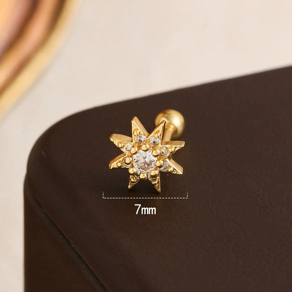 Stainless Steel Geometric Bow Star Soft Bone Piercing Auricular Square Earrings With Electroplating For Women