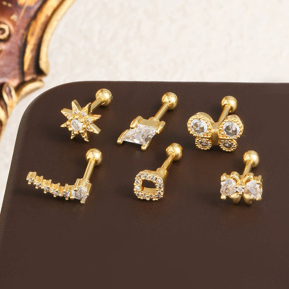 Stainless Steel Geometric Bow Star Soft Bone Piercing Auricular Square Earrings With Electroplating For Women