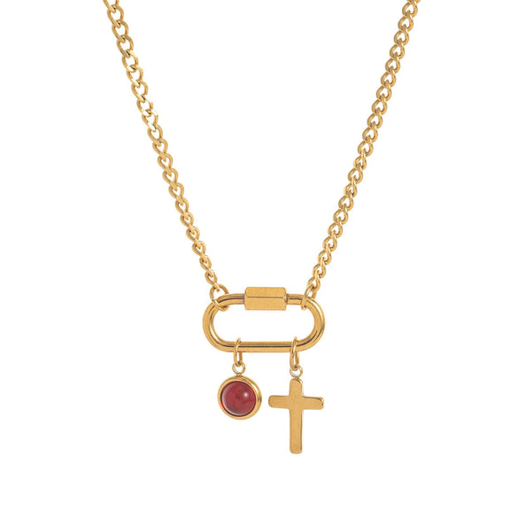 Stainless Steel Geometric Butterfly Lotus Pendant Necklace Vacuum Plated 18K Gold Color