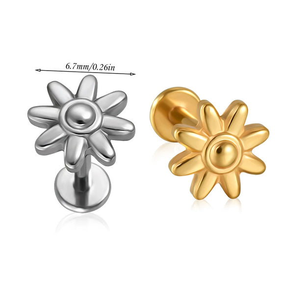 Stainless Steel Geometric Butterfly Love Lip Nail Four Leaf Clover Star Inner Teeth T Shaped Puncture Earrings Electroplated