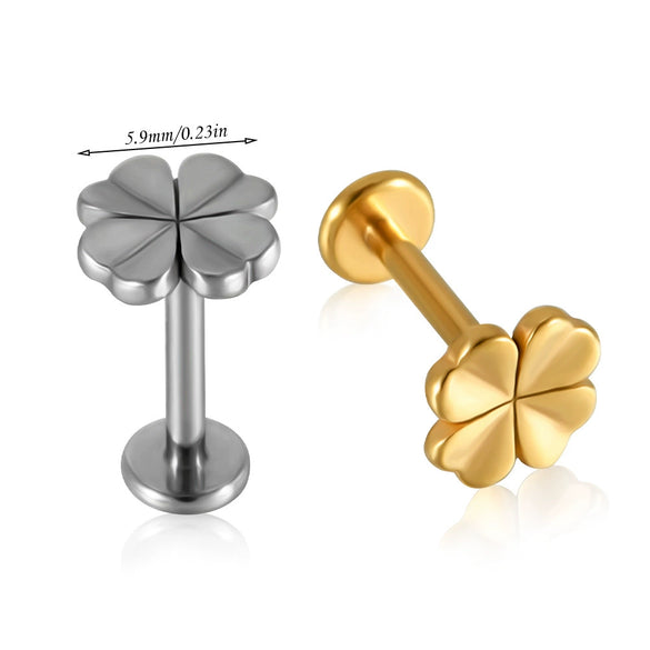 Stainless Steel Geometric Butterfly Love Lip Nail Four Leaf Clover Star Inner Teeth T Shaped Puncture Earrings Electroplated