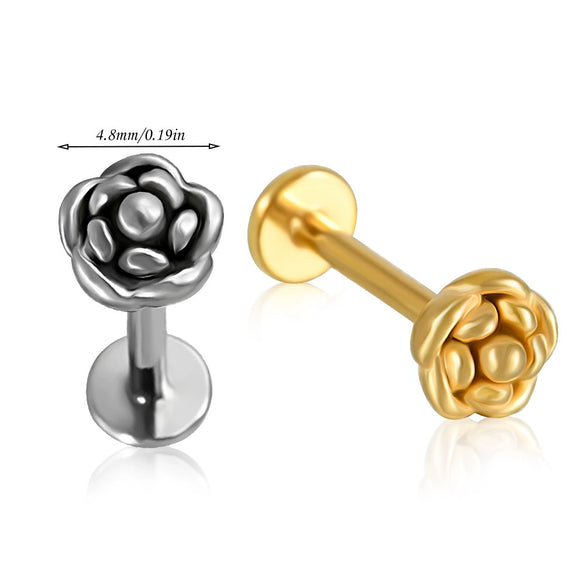 Stainless Steel Geometric Butterfly Love Lip Nail Four Leaf Clover Star Inner Teeth T Shaped Puncture Earrings Electroplated