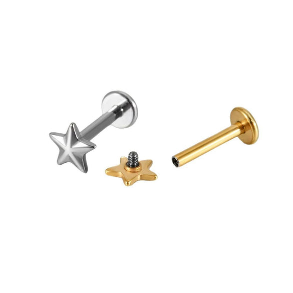 Stainless Steel Geometric Butterfly Love Lip Nail Four Leaf Clover Star Inner Teeth T Shaped Puncture Earrings Electroplated