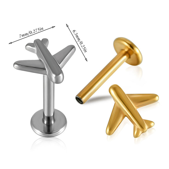 Stainless Steel Geometric Butterfly Love Lip Nail Four Leaf Clover Star Inner Teeth T Shaped Puncture Earrings Electroplated