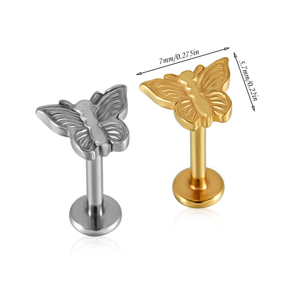 Stainless Steel Geometric Butterfly Love Lip Nail Four Leaf Clover Star Inner Teeth T Shaped Puncture Earrings Electroplated