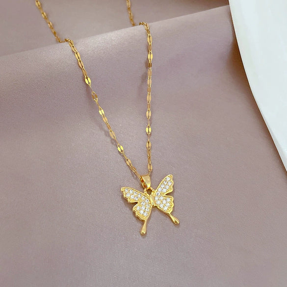 Stainless Steel Geometric Butterfly Mascot Necklace Unisex Lip Chain