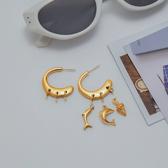 Stainless Steel Geometric C Shaped Earrings Diy Ear Jewelry Electroplated For Women Minimalist Style