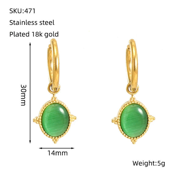 316L Stainless Steel Geometric Cat's Eye Earrings For Women With Electroplating And French Retro Style