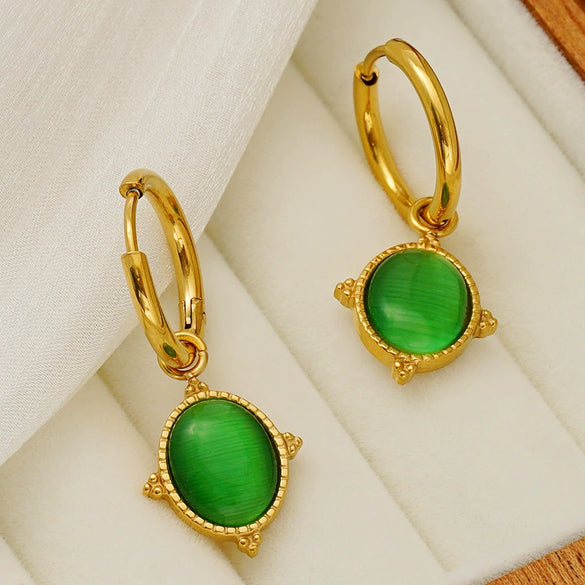 316L Stainless Steel Geometric Cat's Eye Earrings For Women With Electroplating And French Retro Style