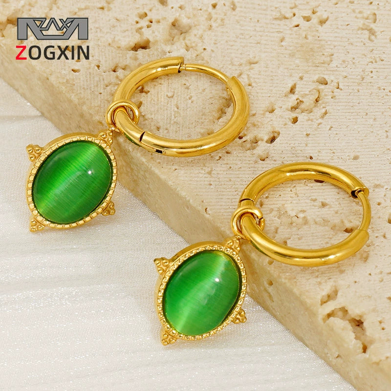 Stainless Steel Geometric Cat's Eye Earrings For Women With ...