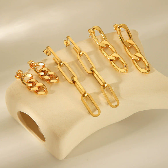 Stainless Steel Geometric Chain Earrings For Women Electroplated Minimalist Style