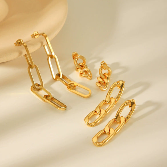 Stainless Steel Geometric Chain Earrings For Women Electroplated Minimalist Style
