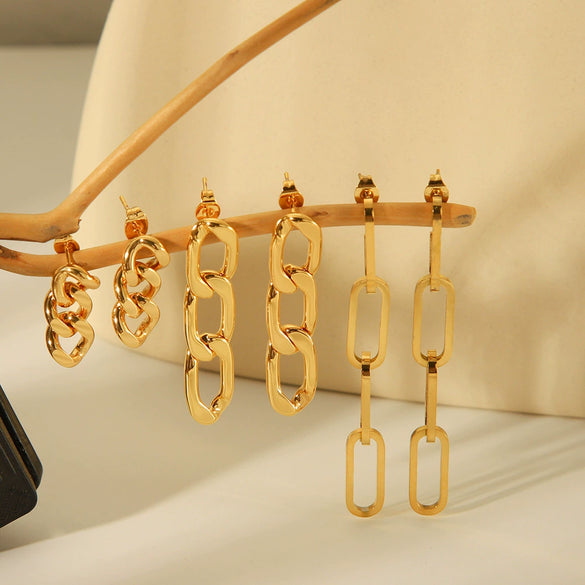 Stainless Steel Geometric Chain Earrings For Women Electroplated Minimalist Style