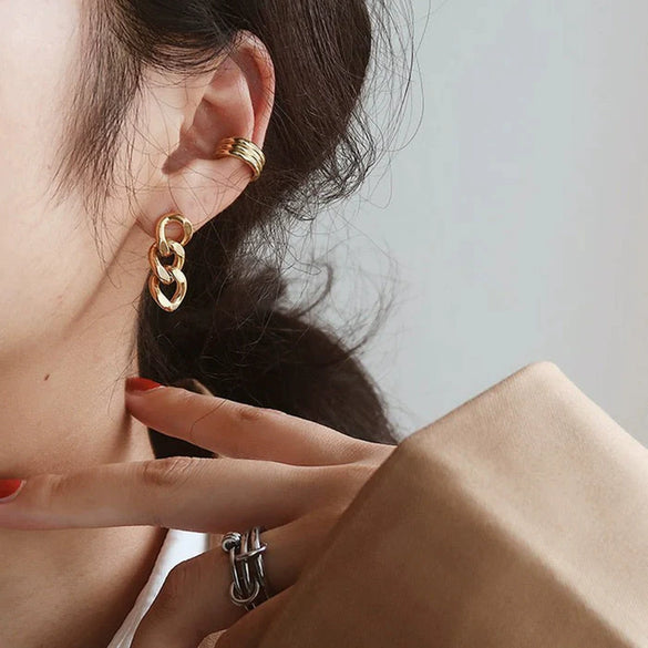 Stainless Steel Geometric Chain Earrings For Women Electroplated Minimalist Style