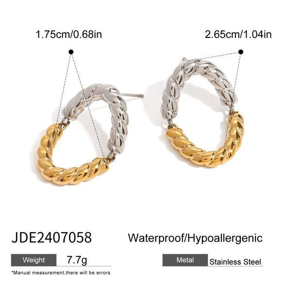 Stainless Steel Geometric Circle Earrings For Women With Electroplating