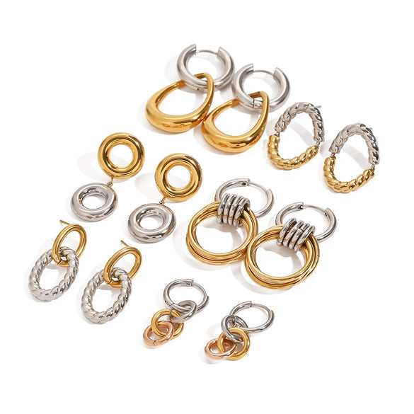 Stainless Steel Geometric Circle Earrings For Women With Electroplating