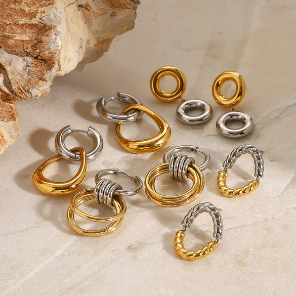Stainless Steel Geometric Circle Earrings For Women With Electroplating