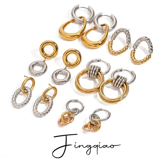 Stainless Steel Geometric Circle Earrings For Women With Electroplating