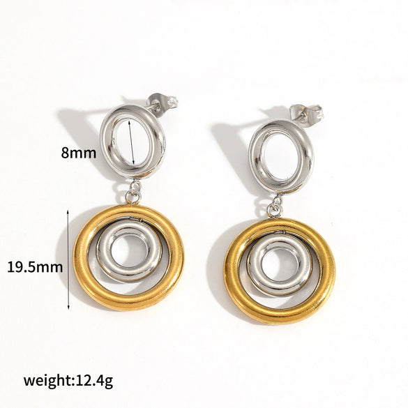 Stainless Steel Geometric Circle Exaggerated Electroplated Women's Earrings