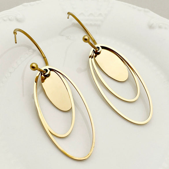 Stainless Steel Geometric Circle Pendant Earrings With Electroplating Treatment Cold Style