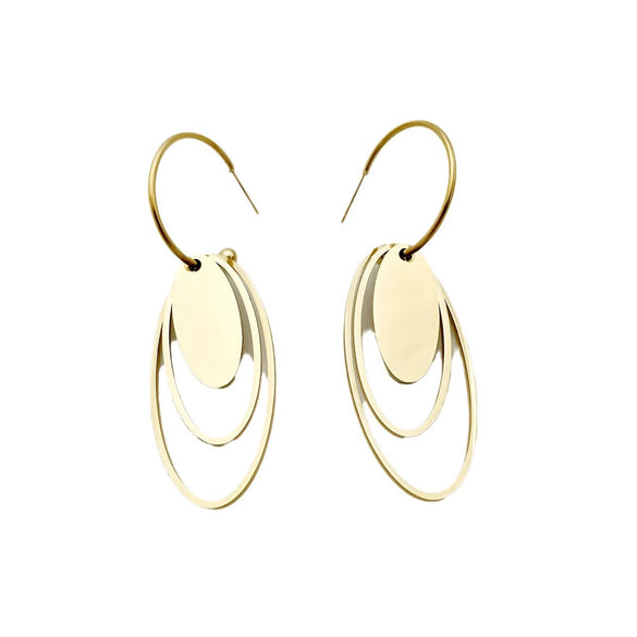 Stainless Steel Geometric Circle Pendant Earrings With Electroplating Treatment Cold Style