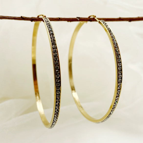 Stainless Steel Geometric Circle Ring Full Diamond Inlaid Zircon Electroplated Earrings