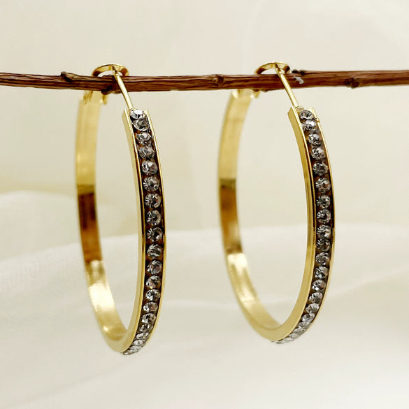 Stainless Steel Geometric Circle Ring Full Diamond Inlaid Zircon Electroplated Earrings