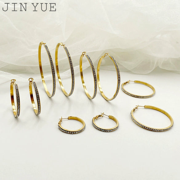 Stainless Steel Geometric Circle Ring Full Diamond Inlaid Zircon Electroplated Earrings
