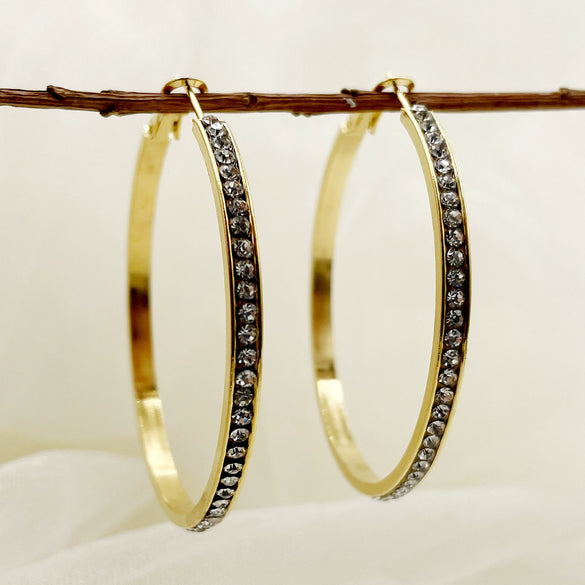 Stainless Steel Geometric Circle Ring Full Diamond Inlaid Zircon Electroplated Earrings