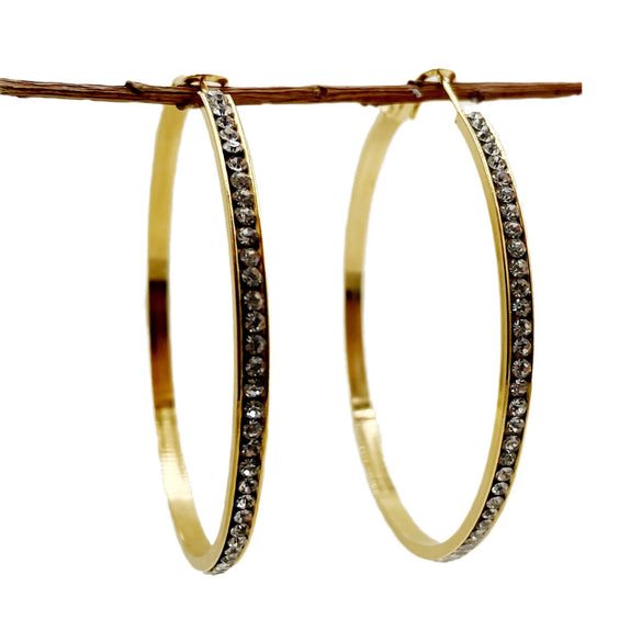 Stainless Steel Geometric Circle Ring Full Diamond Inlaid Zircon Electroplated Earrings