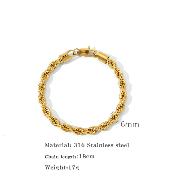 Stainless Steel Geometric Coarse Twist Electroplated Unisex Bracelet