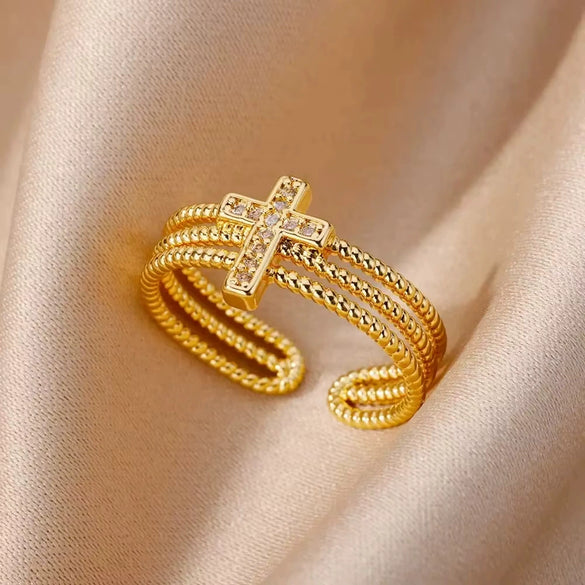 Stainless Steel Geometric Concaveconvex Open Ring With Electroplating Design For Unisex Minimalist Style
