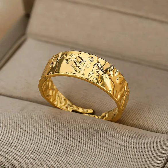 Stainless Steel Geometric Concaveconvex Open Ring With Electroplating Design For Unisex Minimalist Style