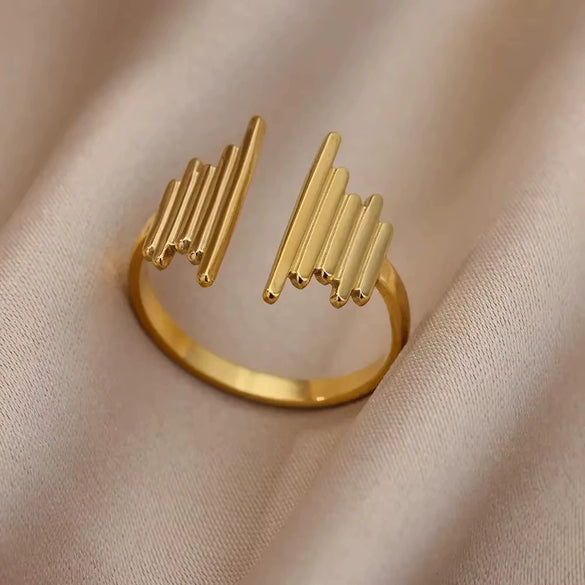 Stainless Steel Geometric Concaveconvex Open Ring With Electroplating Design For Unisex Minimalist Style