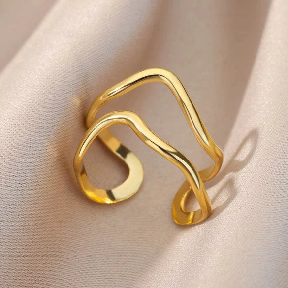 Stainless Steel Geometric Concaveconvex Open Ring With Electroplating Design For Unisex Minimalist Style