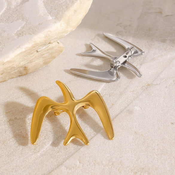 Stainless Steel Geometric Corsage Pin Suit Brooch With Electroplating And Anti Running Safety Feature