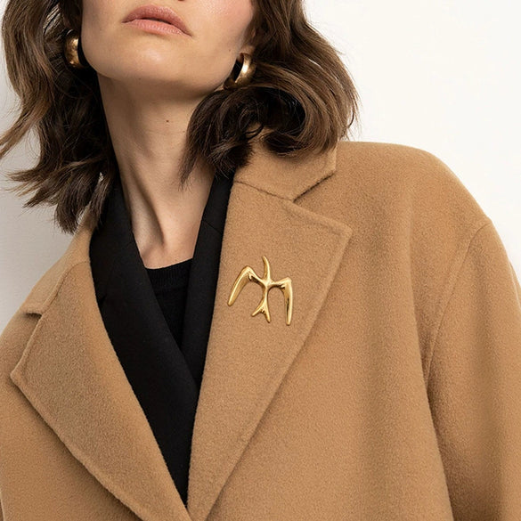 Stainless Steel Geometric Corsage Pin Suit Brooch With Electroplating And Anti Running Safety Feature