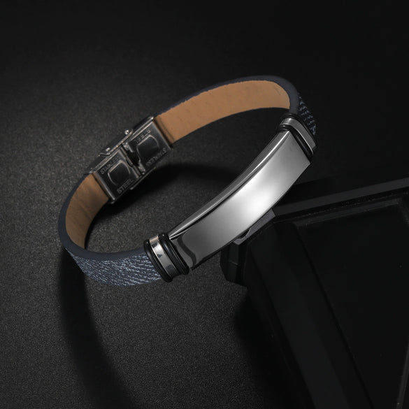 Stainless Steel Geometric Couple Sports Bracelet With Laser Engraving And Polish Design