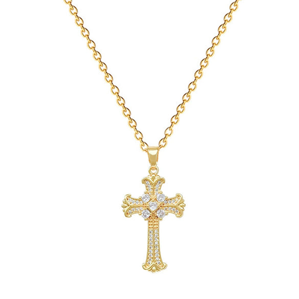 Stainless Steel Geometric Cross Diamond Necklace Unisex