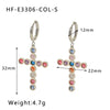 Stainless Steel Geometric Cross Earrings With Color Diamonds For Women Electroplated