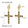 Stainless Steel Geometric Cross Earrings With Color Diamonds For Women Electroplated