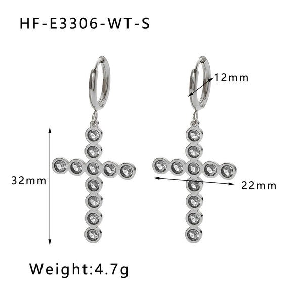 Stainless Steel Geometric Cross Earrings With Color Diamonds For Women Electroplated