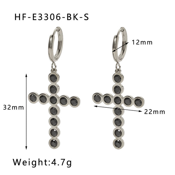 Stainless Steel Geometric Cross Earrings With Color Diamonds For Women Electroplated