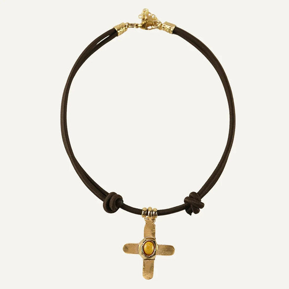Stainless Steel Geometric Cross Imitation Natural Stone Pendant Electroplated Women's Accessories
