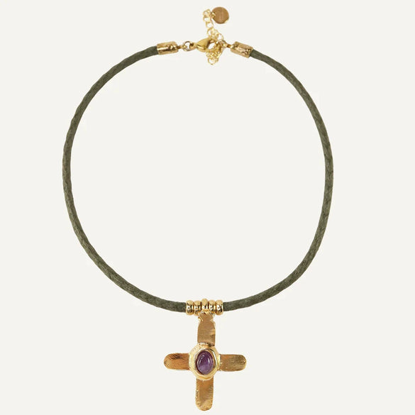 Stainless Steel Geometric Cross Imitation Natural Stone Pendant Electroplated Women's Accessories
