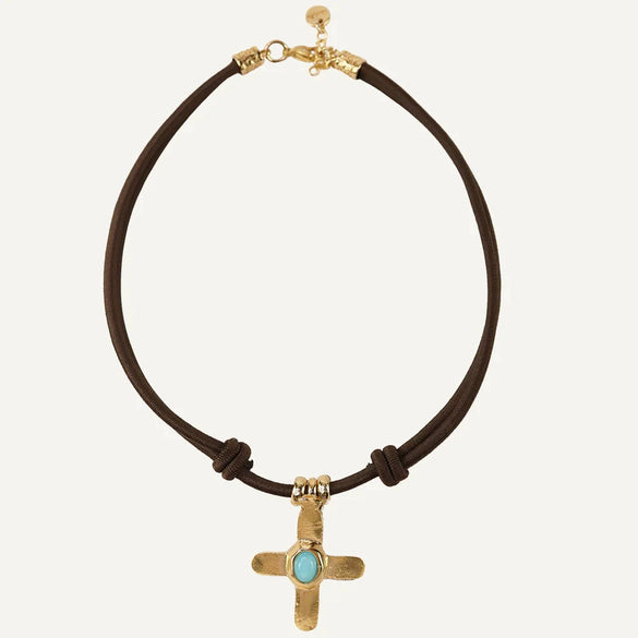 Stainless Steel Geometric Cross Imitation Natural Stone Pendant Electroplated Women's Accessories