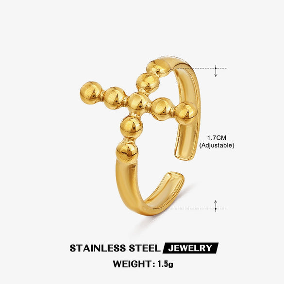 Stainless Steel Geometric Cross Opening Adjustable Ring For Women With Electroplating